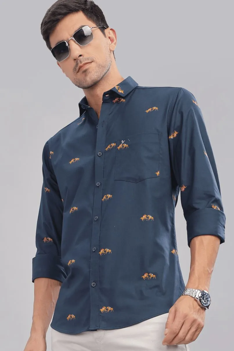 Navy Jockey Print -Full-Stain Proof