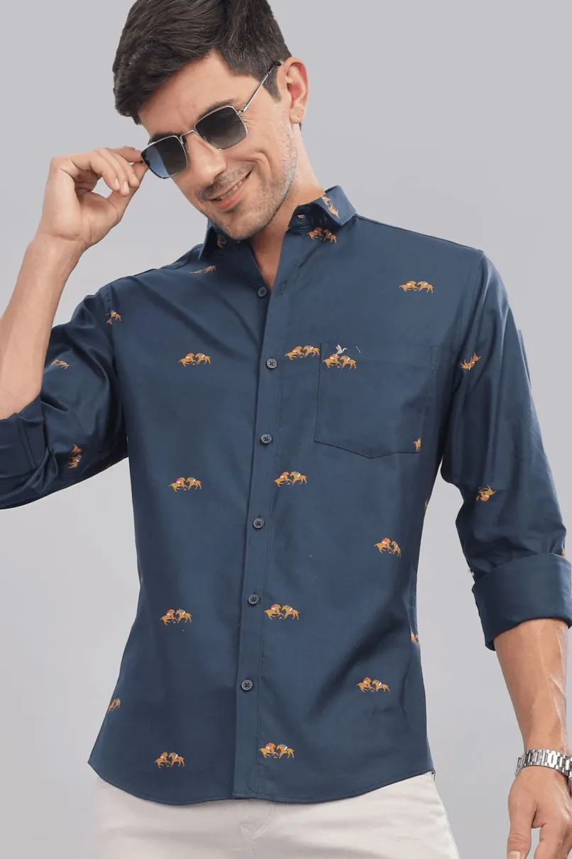 Navy Jockey Print -Full-Stain Proof