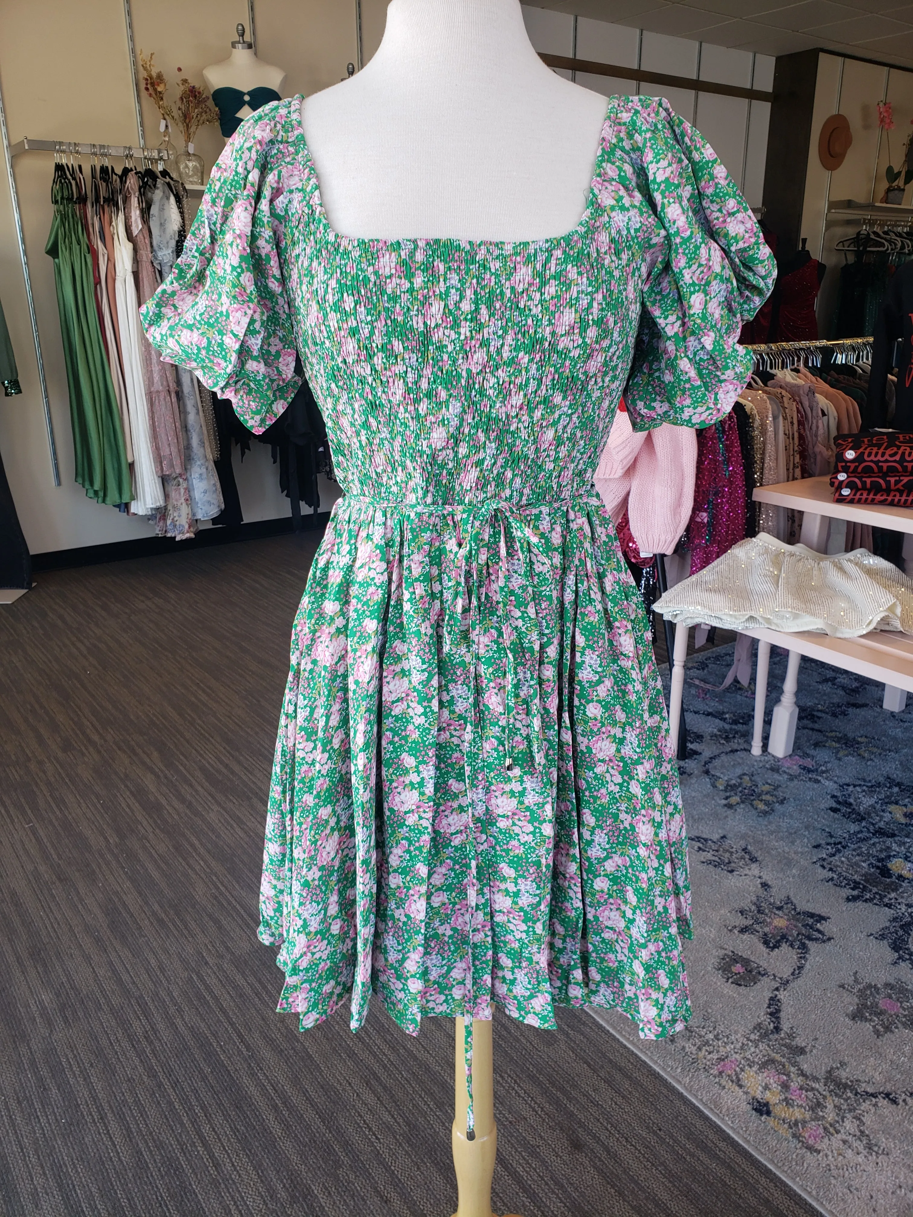 Nelle Green Floral Mini Dress