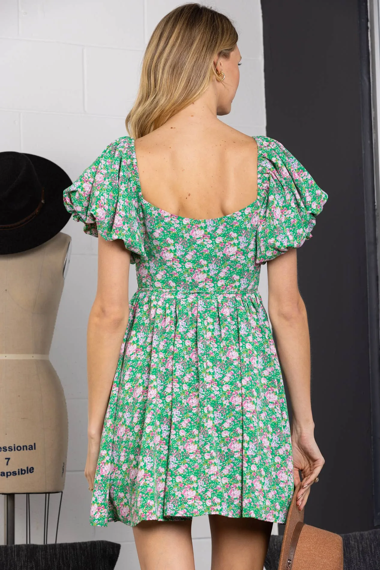 Nelle Green Floral Mini Dress