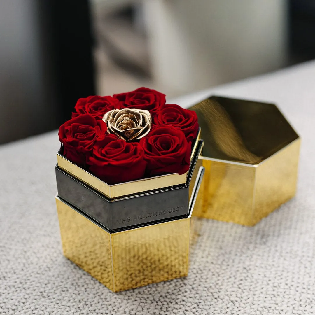 One in a Million™ Mirror Gold Hexagon Box | Red & Gold Roses