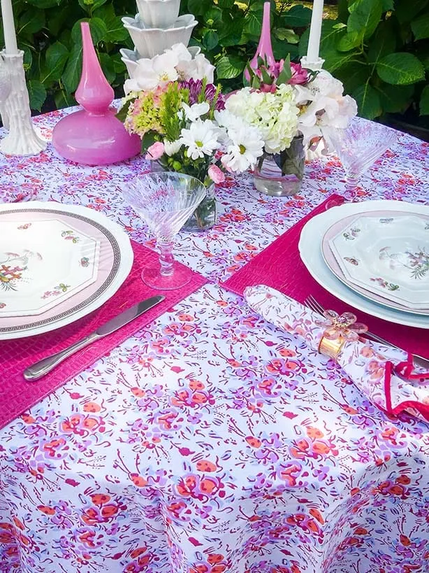 Pink Floral Scalloped Tablecloth