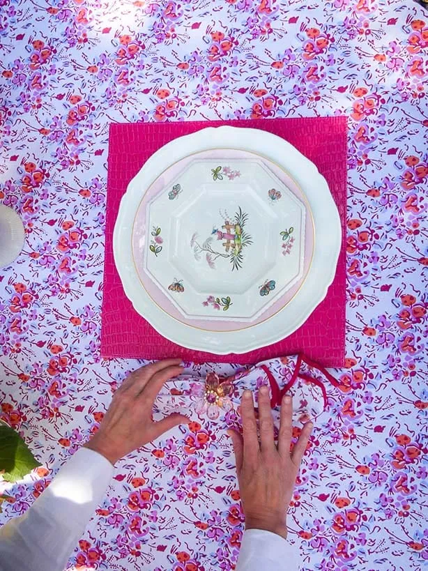 Pink Floral Scalloped Tablecloth