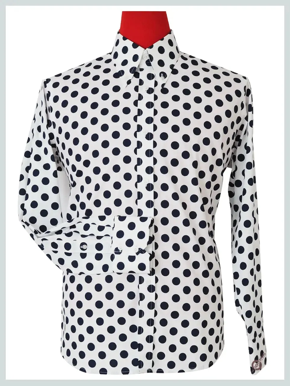 Polka Dot Shirt| Medium  dot Dark Navy Blue Dot In White Shirt For Man