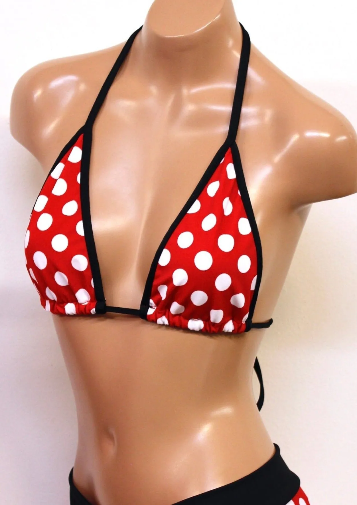 Polka Dot Triangle Bikini Top in Red