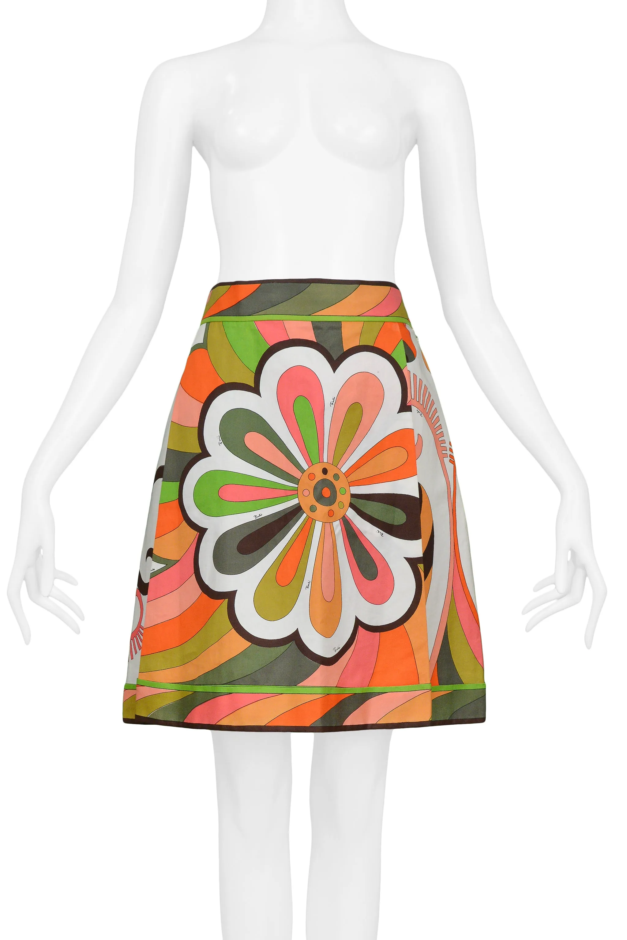 PUCCI MULTICOLOR ABSTRACT FLORAL PRINT COTTON DAY SKIRT