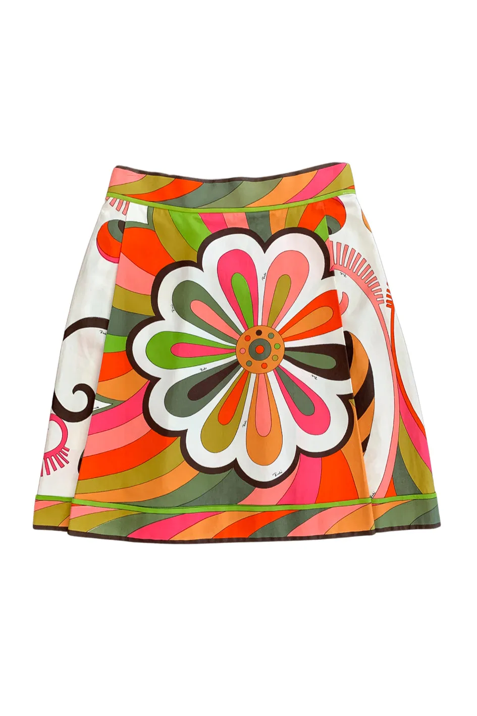 PUCCI MULTICOLOR ABSTRACT FLORAL PRINT COTTON DAY SKIRT