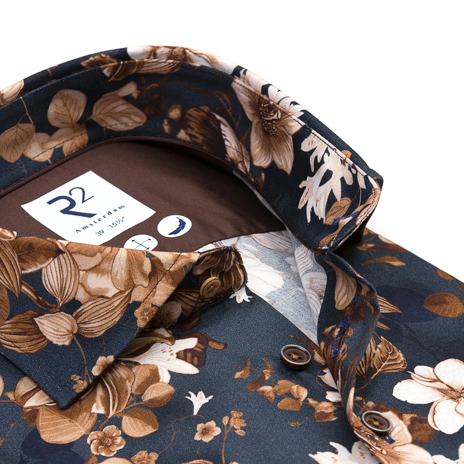 R2 Amsterdam Shirt - Navy/Brown Large Floral