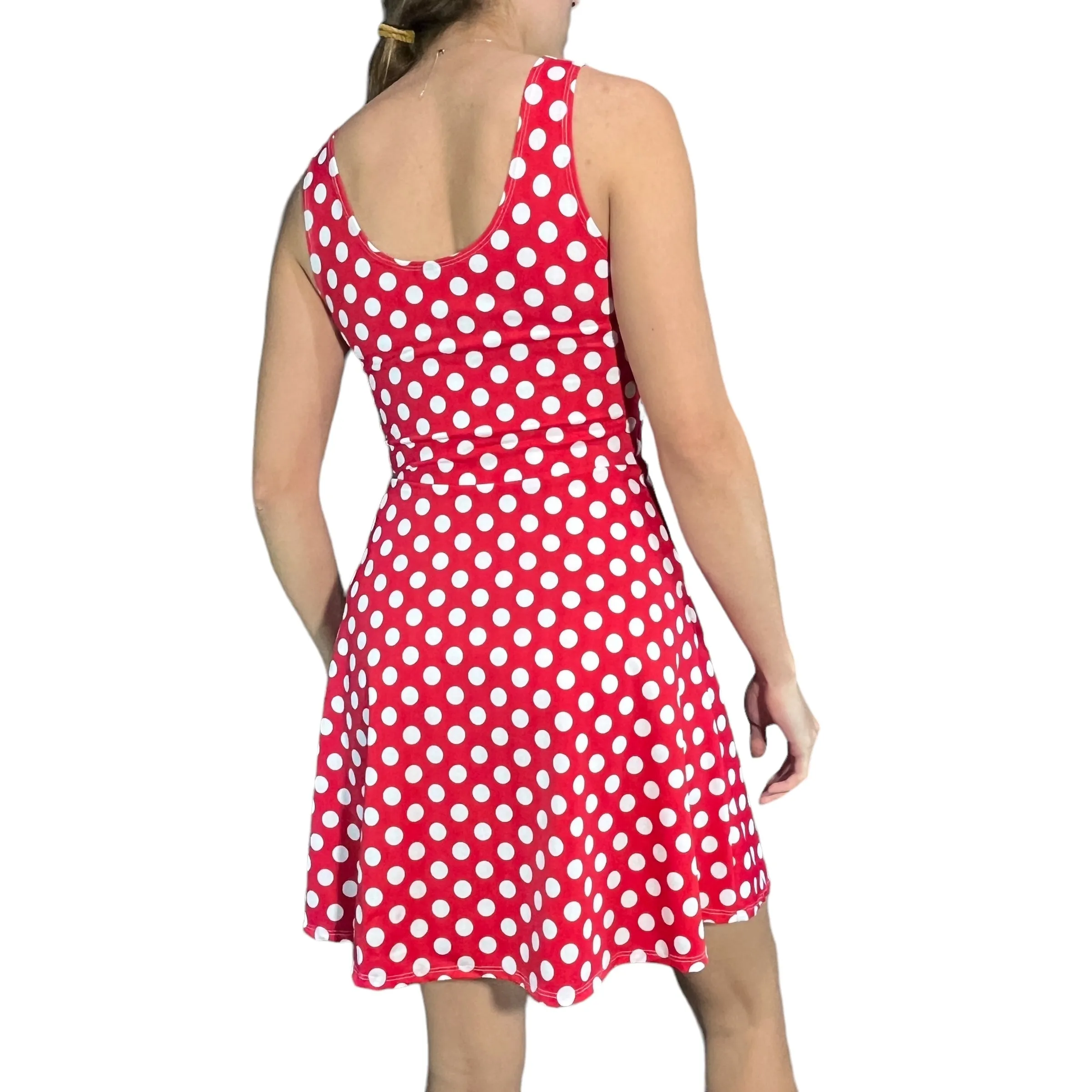 Red & White Polka Dot A-line Mini Dress w/Pockets