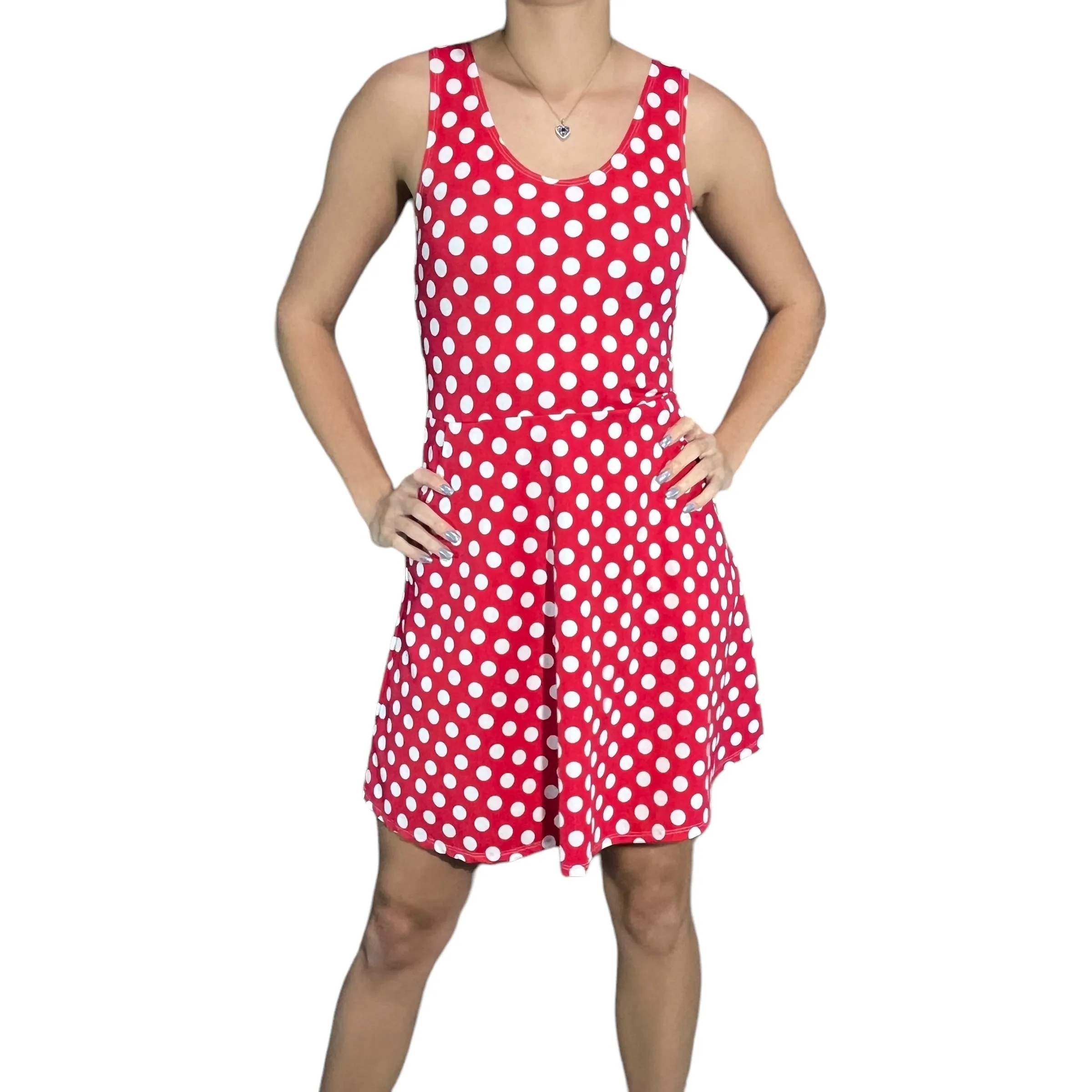 Red & White Polka Dot A-line Mini Dress w/Pockets