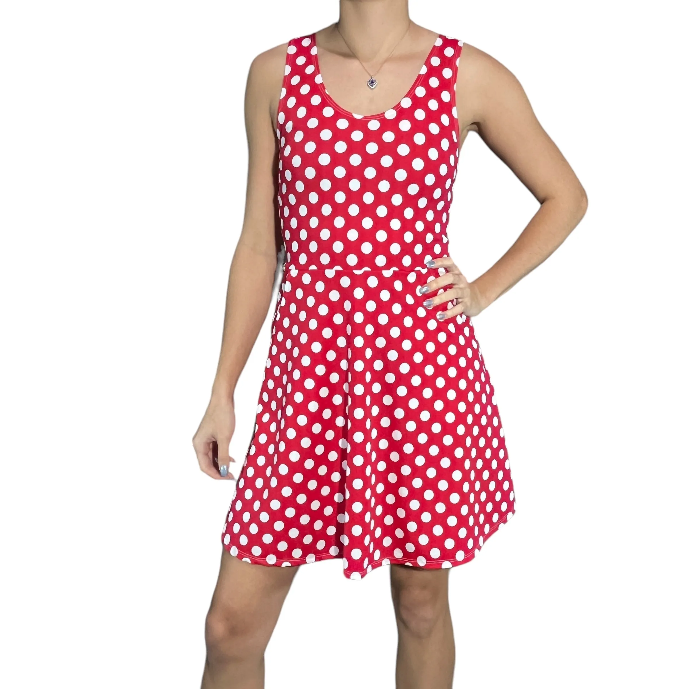 Red & White Polka Dot A-line Mini Dress w/Pockets