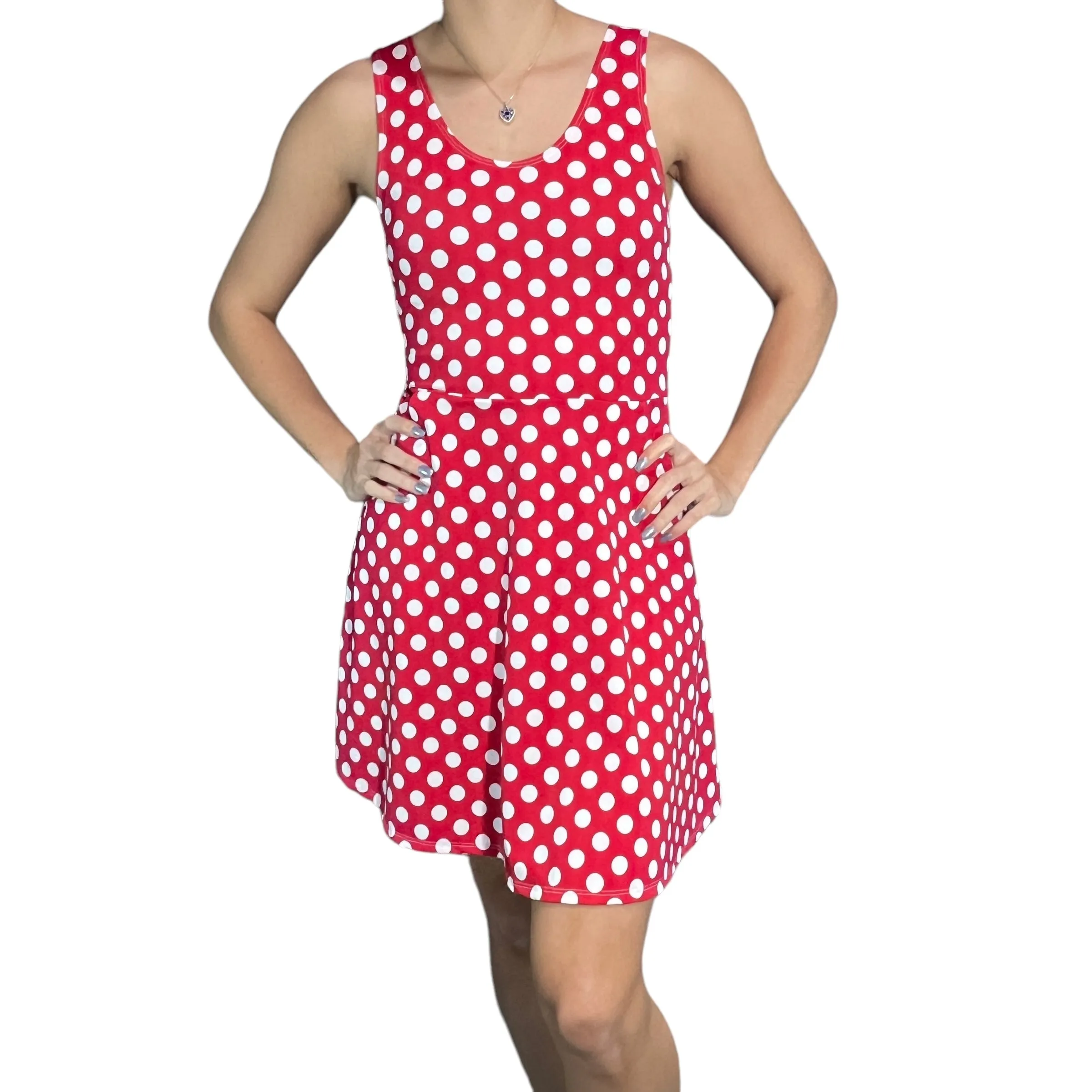 Red & White Polka Dot A-line Mini Dress w/Pockets