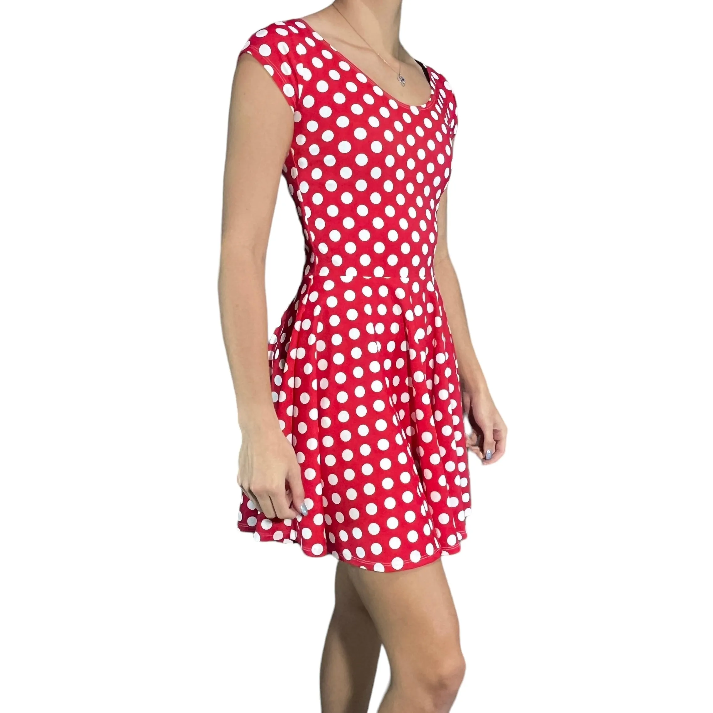 Red & White Polka Dot Cap Sleeve Skater Dress | Minnie Spandex Dress