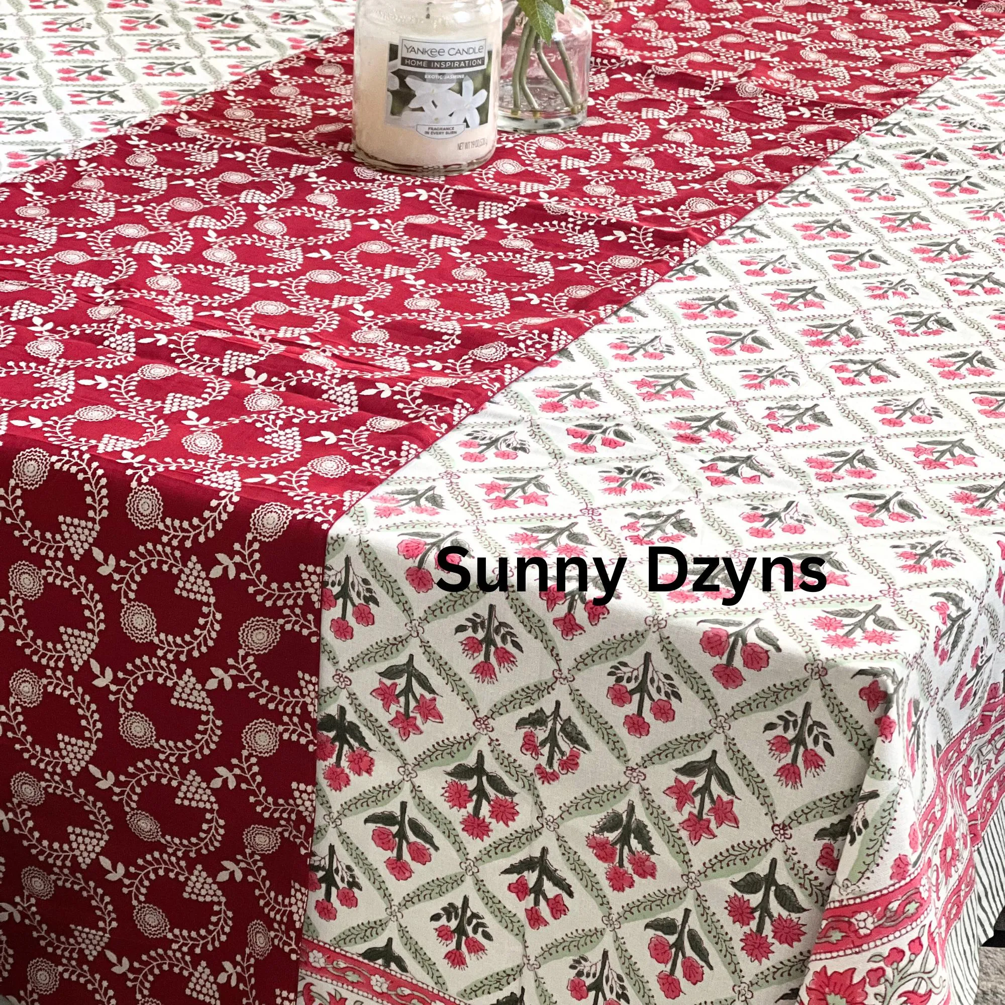 Red tablecloth in floral print dining room decor, Rectangle dining table, Home decor, Housewarming gift for her, Hostess gift, New home gift