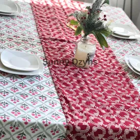 Red tablecloth in floral print dining room decor, Rectangle dining table, Home decor, Housewarming gift for her, Hostess gift, New home gift