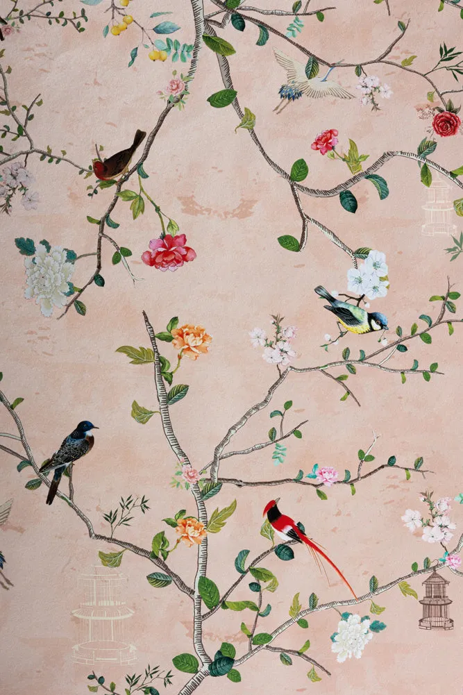 Rockett St George Modern Chinoiserie Watermelon Blush Wallpaper