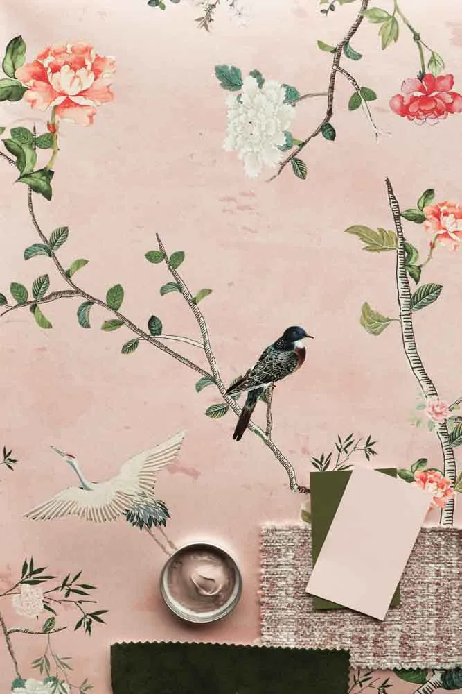 Rockett St George Modern Chinoiserie Watermelon Blush Wallpaper