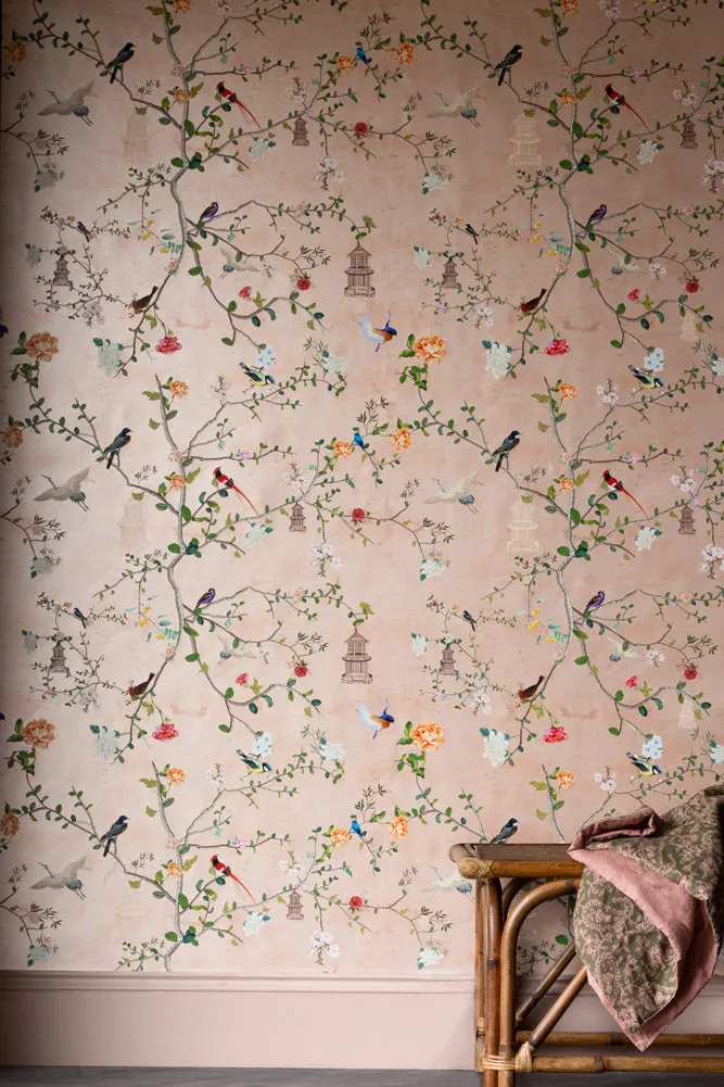 Rockett St George Modern Chinoiserie Watermelon Blush Wallpaper