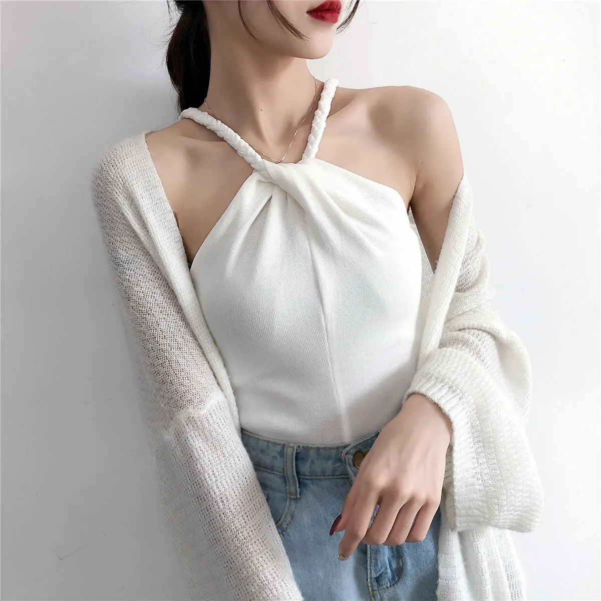 sexy lady Off shoulder Knitted Camisole