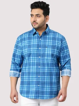 Sky Blue Large Check Shirt Men's Plus Size