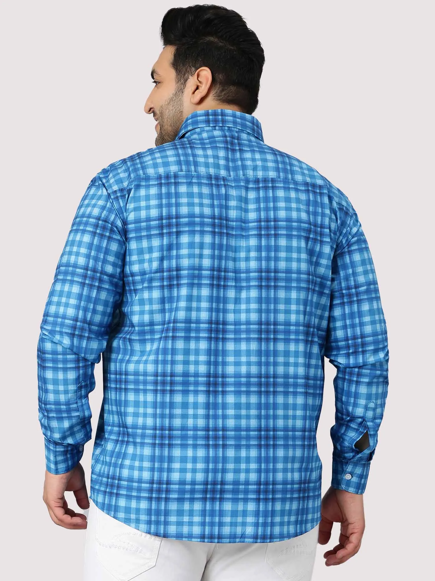 Sky Blue Large Check Shirt Men's Plus Size