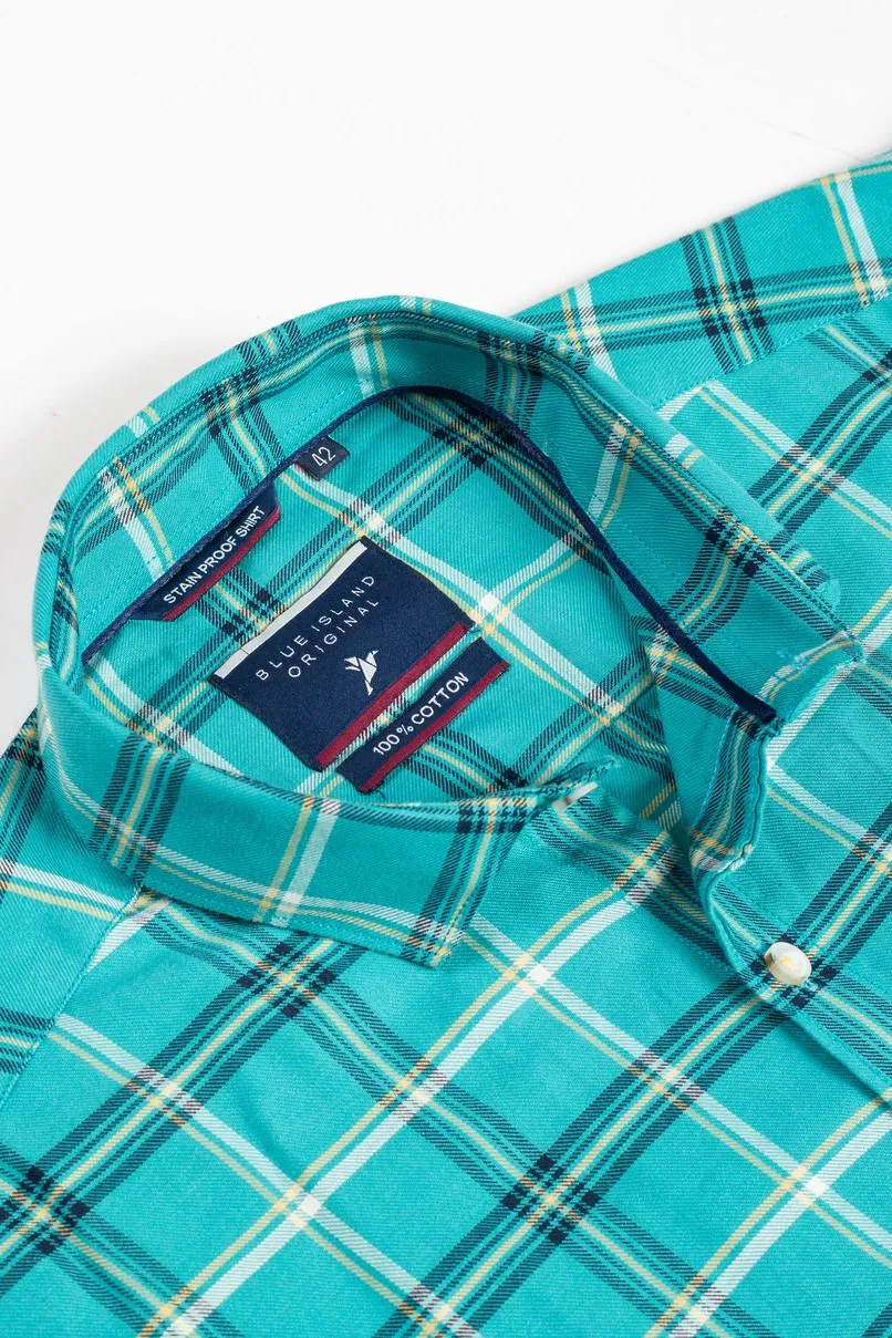 Turquoise Blue Checks-Full-Stain Proof