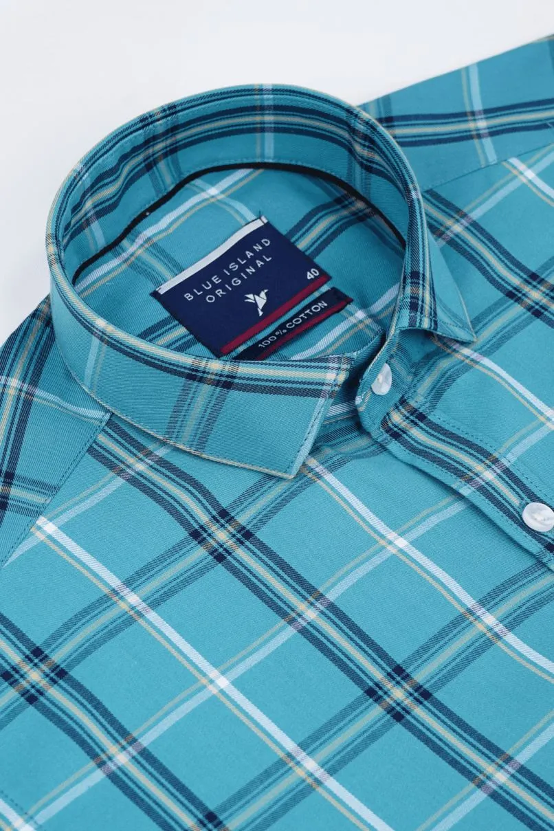 Turquoise Blue Checks-Full-Stain Proof