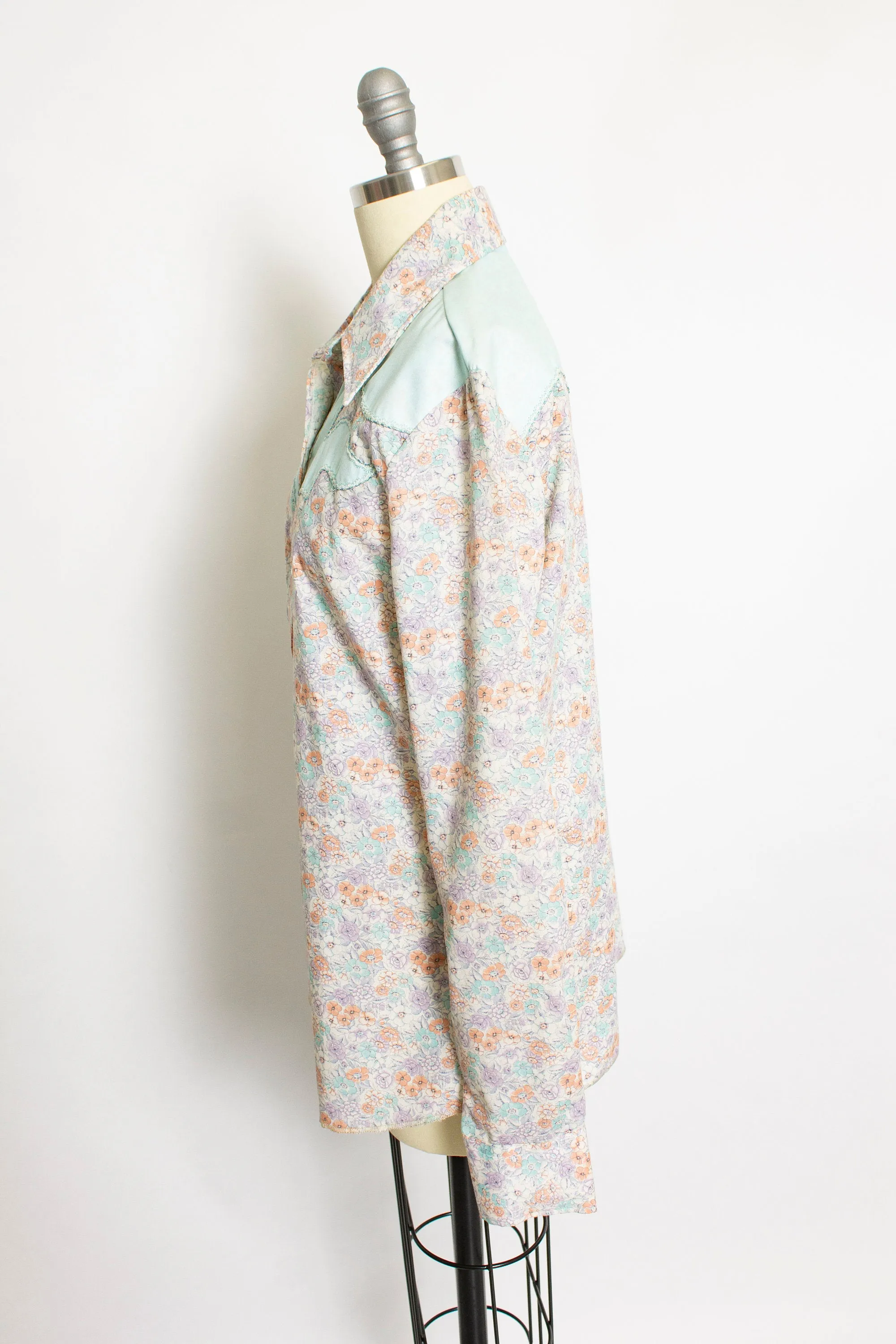 Vintage 1970s Western Shirt Pastel Floral NOS Unworn Medium / Large