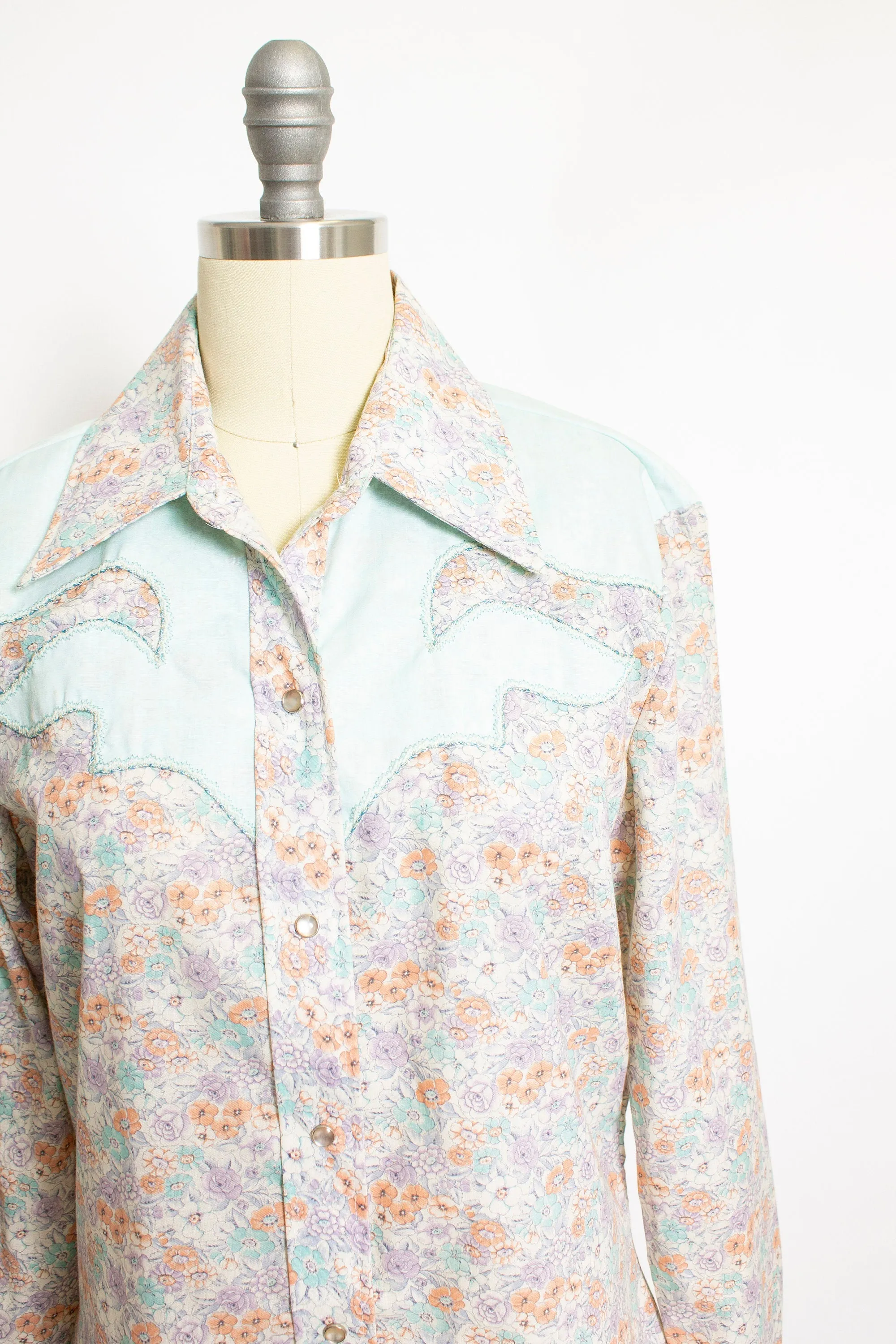 Vintage 1970s Western Shirt Pastel Floral NOS Unworn Medium / Large