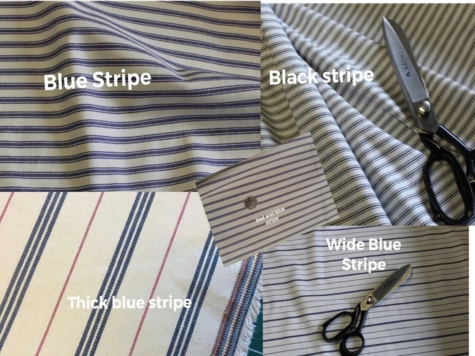 Vintage  Style Ticking Stripe, Twill Cotton Lining / Shirting Fabric - Black Stripes