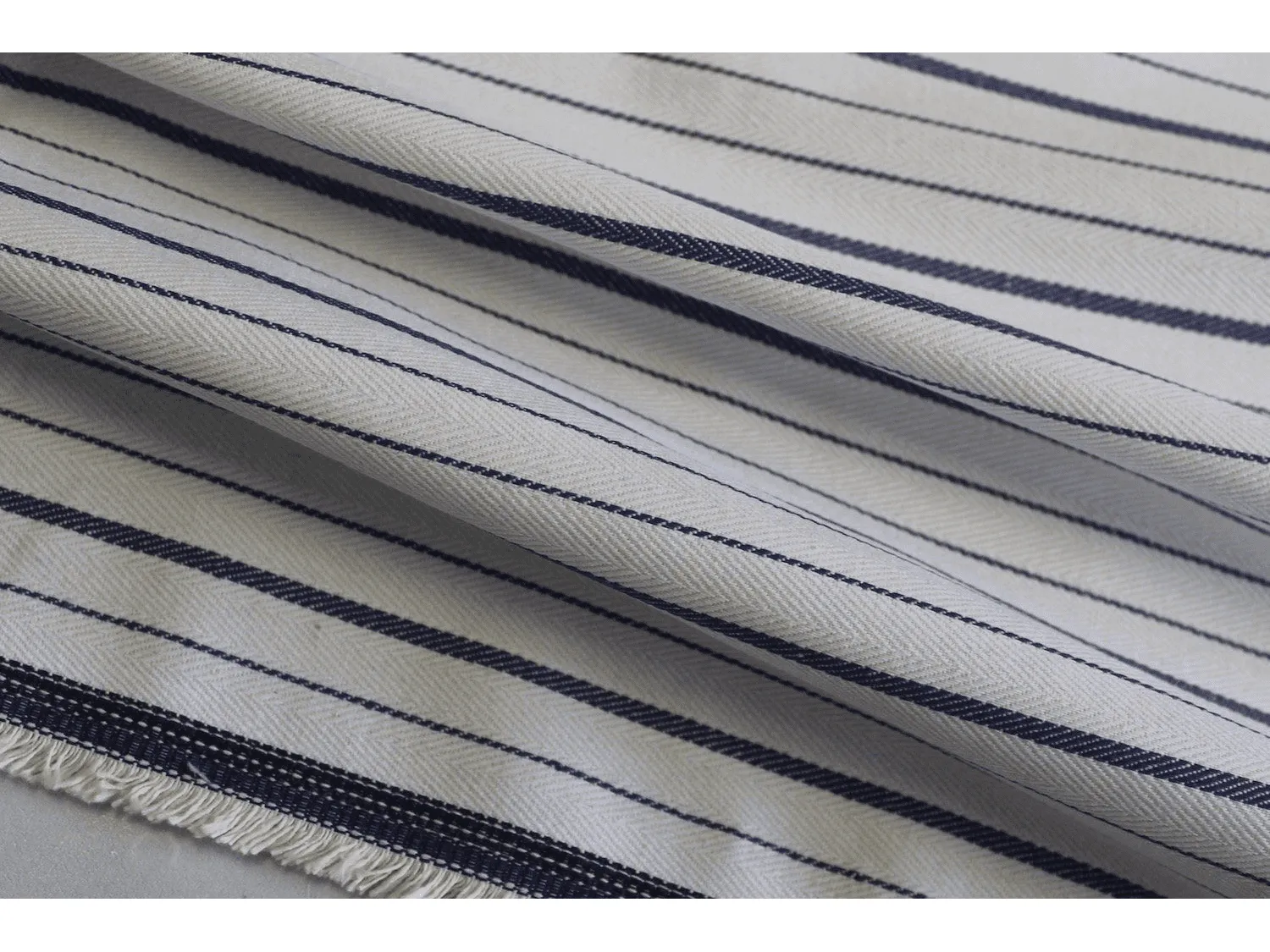 Vintage Style Ticking Stripe , Twill Cotton Lining / Shirting Fabric -Wide Blue Stripes