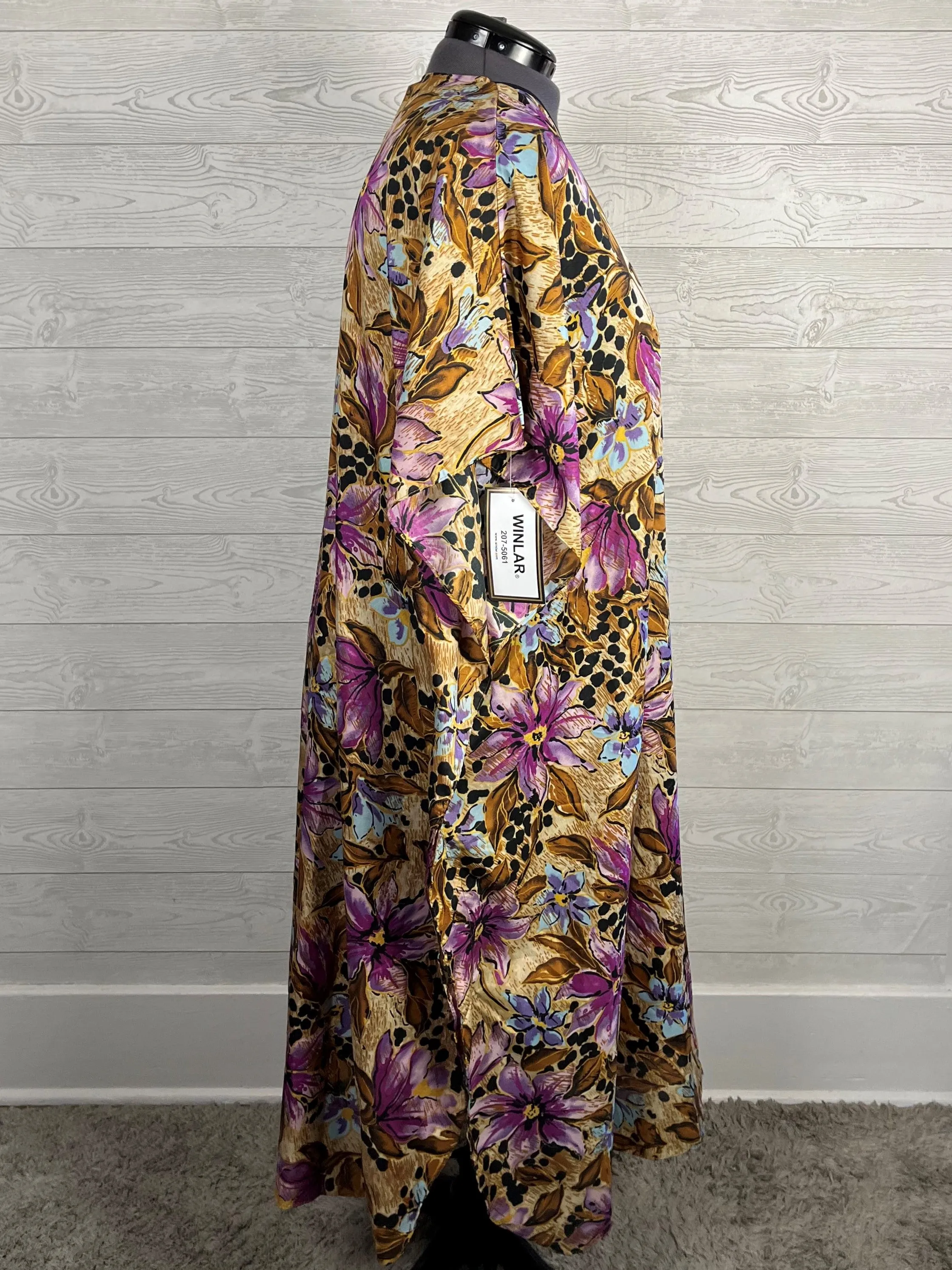 Winlar Size Open Brown & Purple Floral Caftan NWT