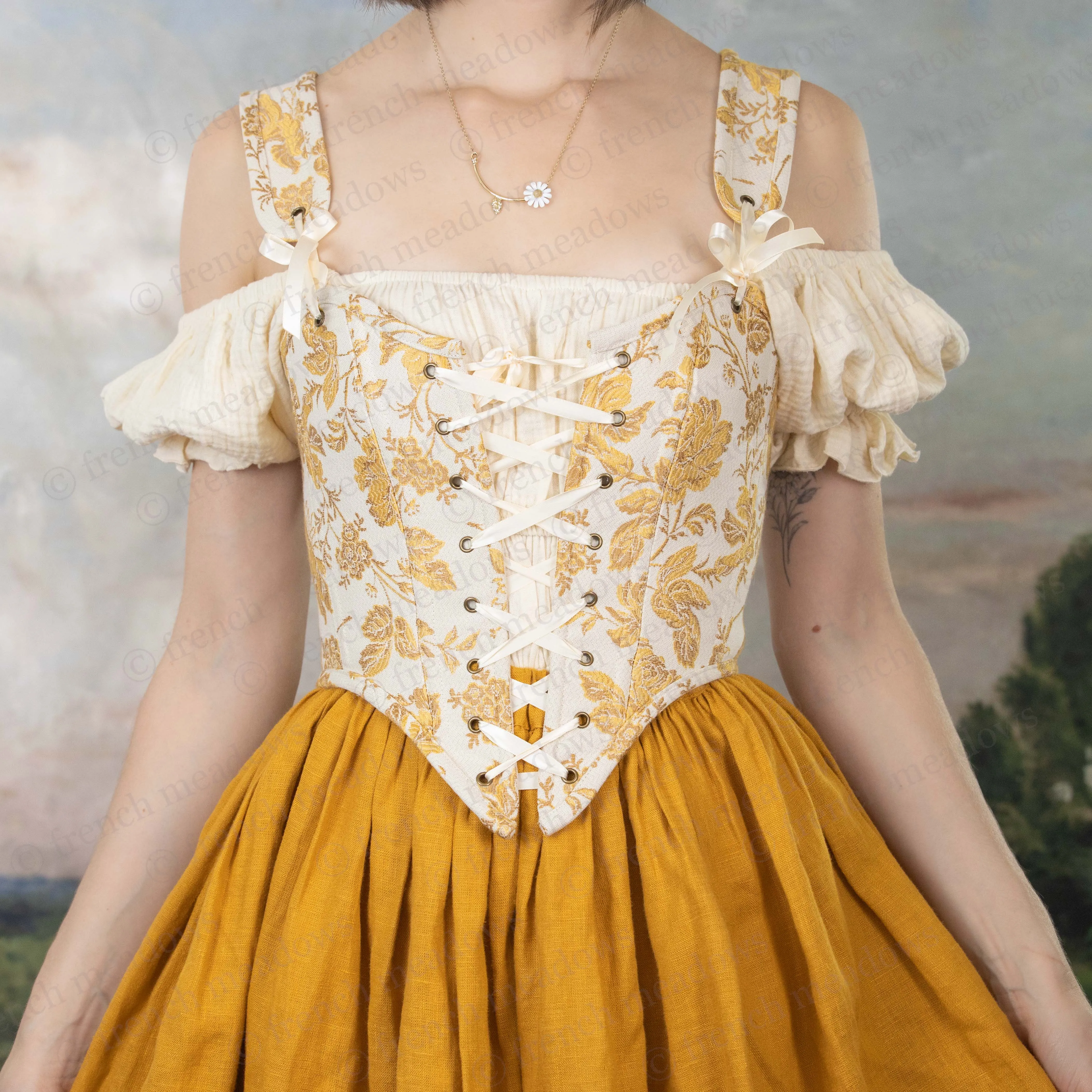 Yellow and White Floral Renaissance Corset