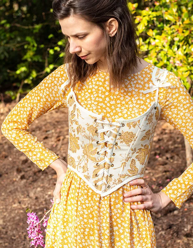 Yellow and White Floral Renaissance Corset