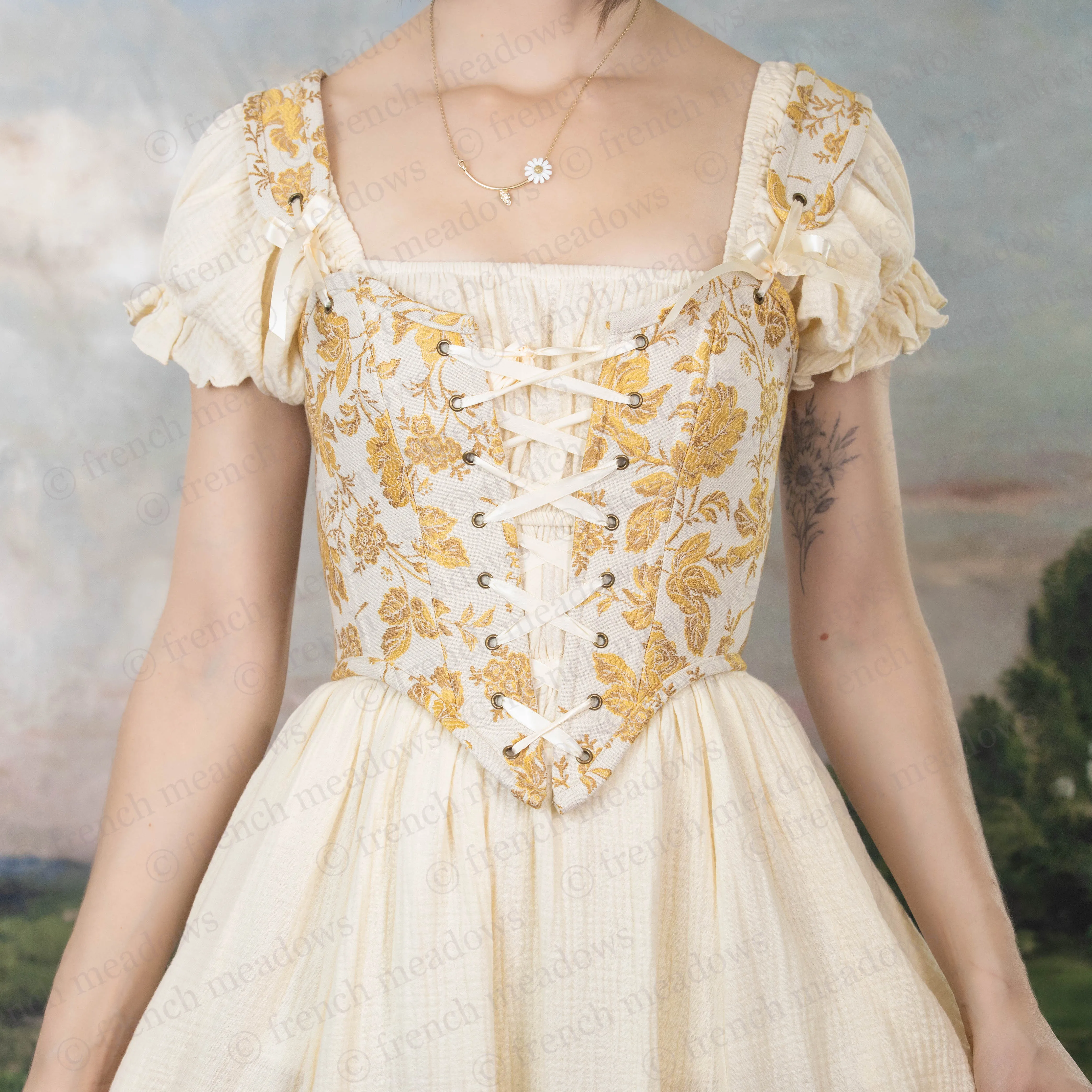 Yellow and White Floral Renaissance Corset