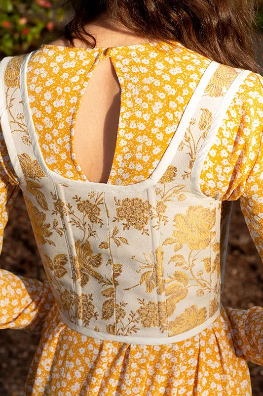 Yellow and White Floral Renaissance Corset