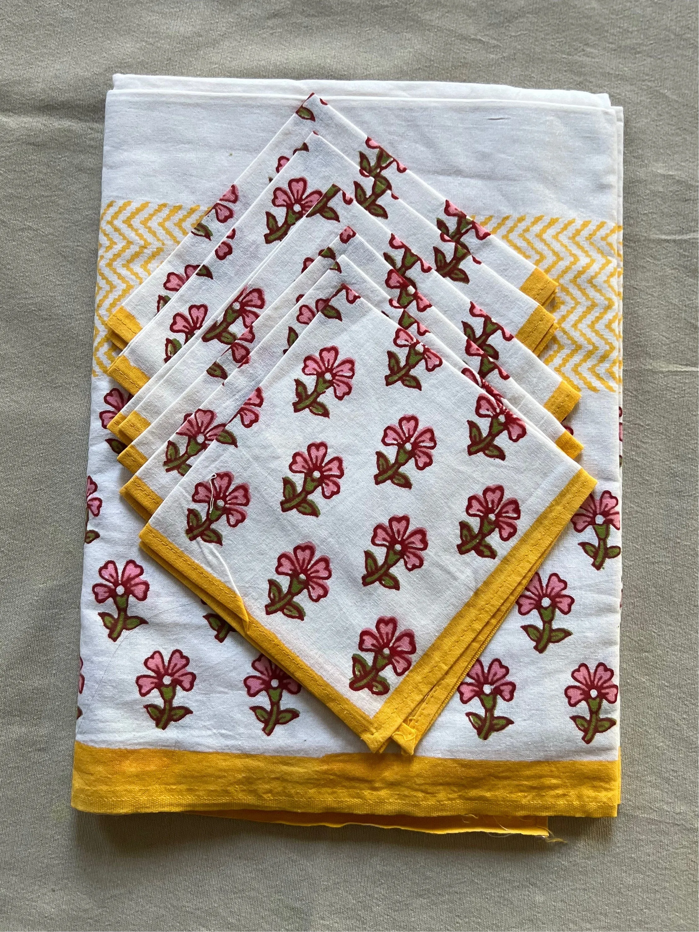 Yellow Floral block print tablecloth, Rectangle tablecloth, Table cover, Cotton tablecloth, New home gift for her